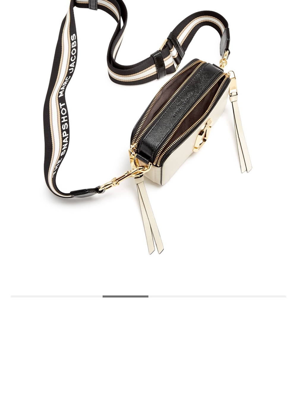 Marc Jacobs Black & Cream Snapshot Crossbody with Branded Strap